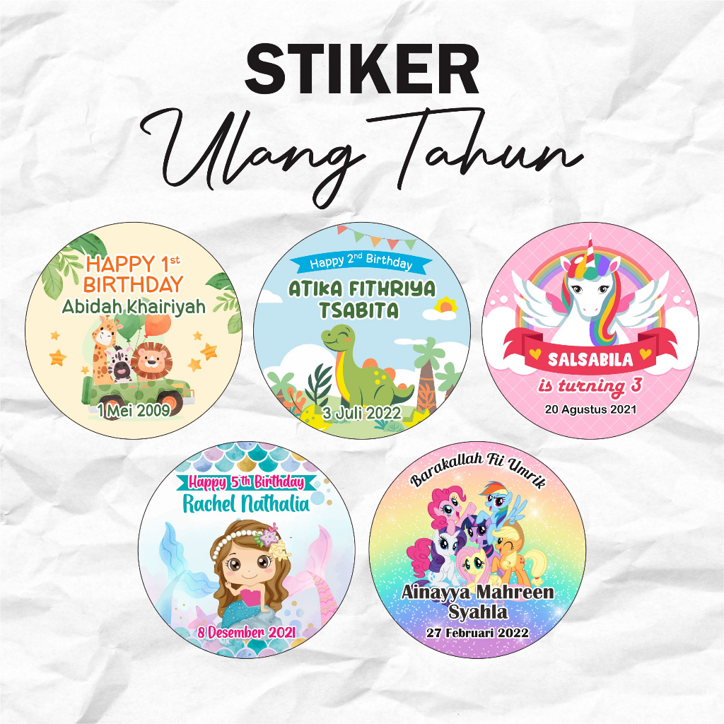 

(ukuran 8 cm)stiker ulang tahun/stiker happy birthday/sticker ultah/sticker custom foto