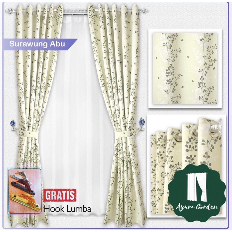 Gorden motif daun kemangi/Gorden motif minimalis surawung pintu jendela