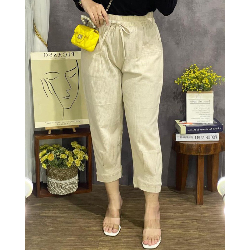 Uniqlo Pants Celana Panjang Wanita 7/9 Linen Crinkle