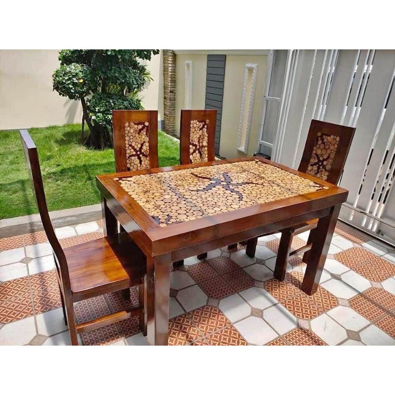 DINING SET MEJA MAKAN KAYU JATI, MEJA MAKAN KOIN, DINING CHAIR, KURSI MAKAN K4 JATI, MEJA MAKAN JATI