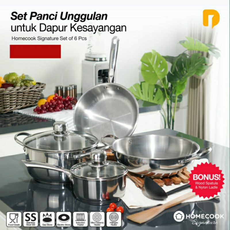 Homecook Signature Cookware Set of 6 Pcs Panci & Wajan Stainless Steel