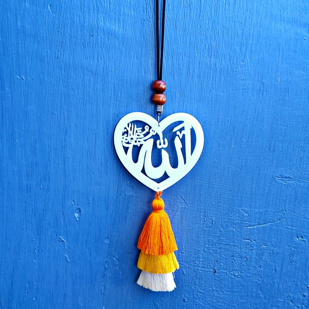 Gantungan Spion Mobil Allah , Hiasan Spion Mobil Allah Model Love Bahan Acrilic