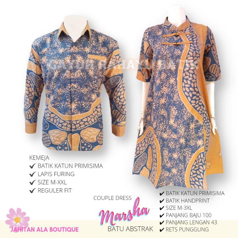 COUPLE DRESS BATIK MARSHA BATU ABSTRAK - Couple Dress Batik Pasangan, Couple Dress Batik Imlek Cina,