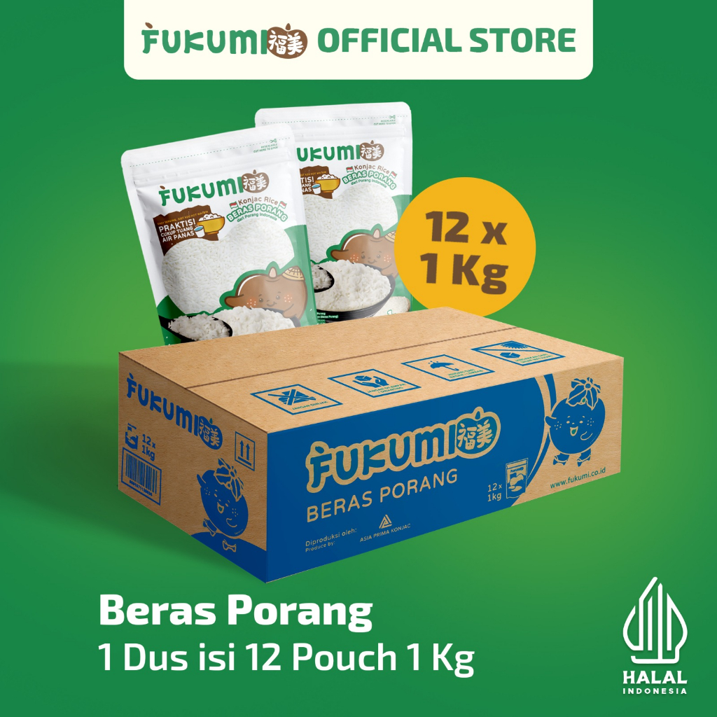 

FUKUMI Beras Porang Kardus Isi 12 Pouch 1 Kg - Konjac Rice