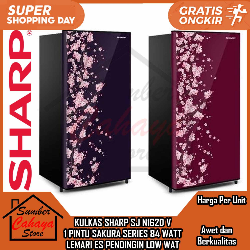 [Kargo] Kulkas 1 Pintu SHARP Sakura SJ N 162D VB VR Low Watt Defrost 133 L LEMARI ES MOTIF MOTIP BUN