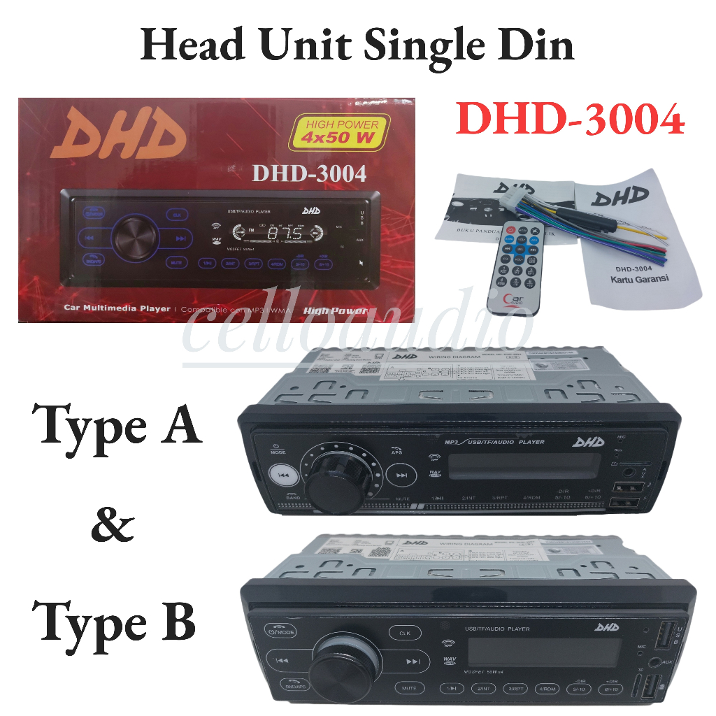 Head Unit Single Din DHD-3004 MP3 Tape Mobil USB Bluetooth Audio DHD 3004