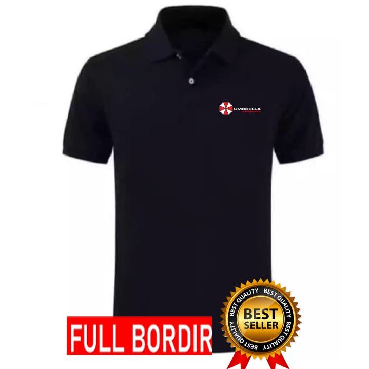 POLO BORDIR TERLARIS By ResidentEvil TheUmbrella Corporation Men's Polo T Shirts Black / LOGO BORDIR