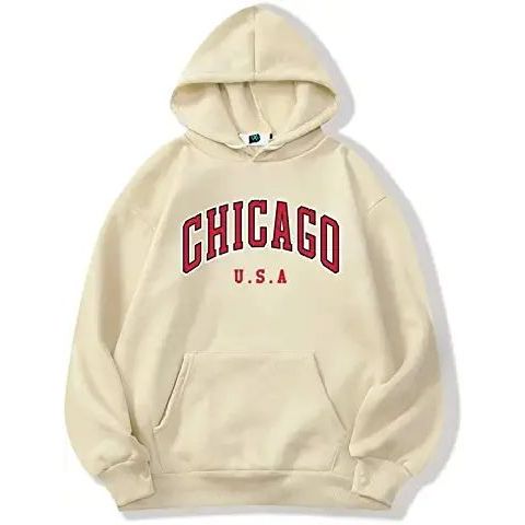 Jaket Sweater Hoodie Polos Pria CHICAGO CREAM Printed Sablon / Hoodie Pria Cream Distro Terbaru