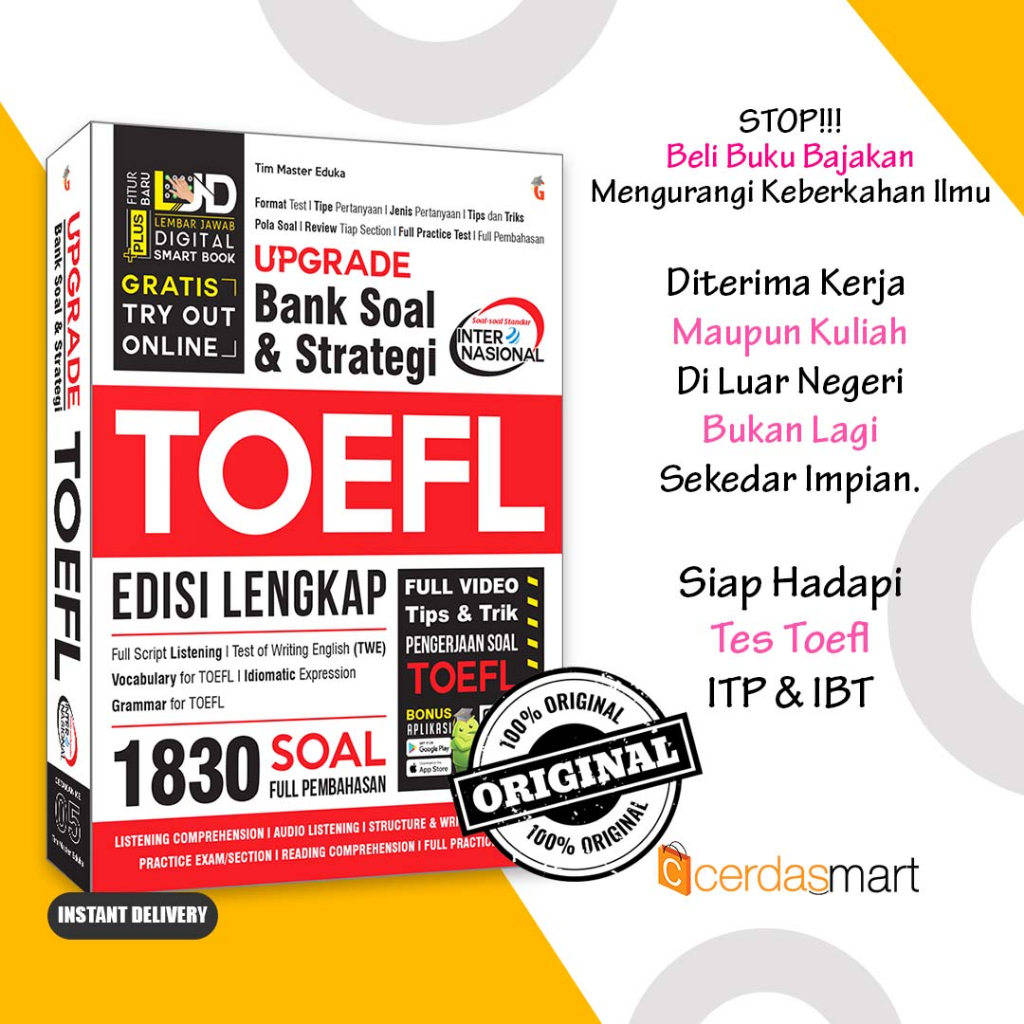 BUKU TES TOEFL ETS BAHASA INGGRIS UPGRADE BANK SOAL DAN STRATEGI TOEFL BEST SELLER