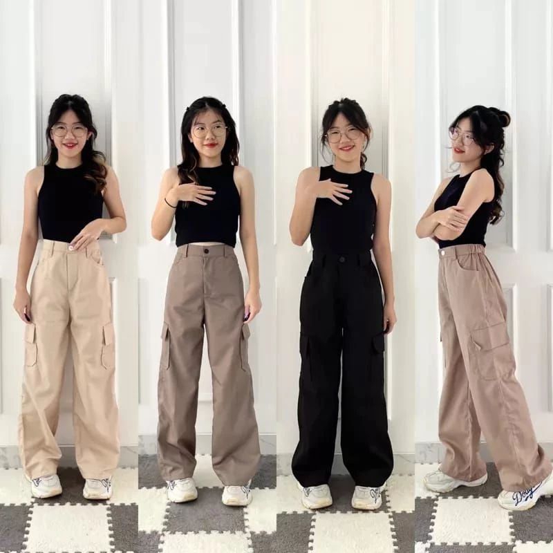 CELANA CARGO WANITA/CELANA PANJANG SAKU SAMPING/CELANA CARGO TERBARU