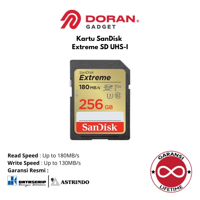 SanDisk SD Card 256GB 180Mbps Extreme Memory Card 256 GB Garansi Resmi Lifetime