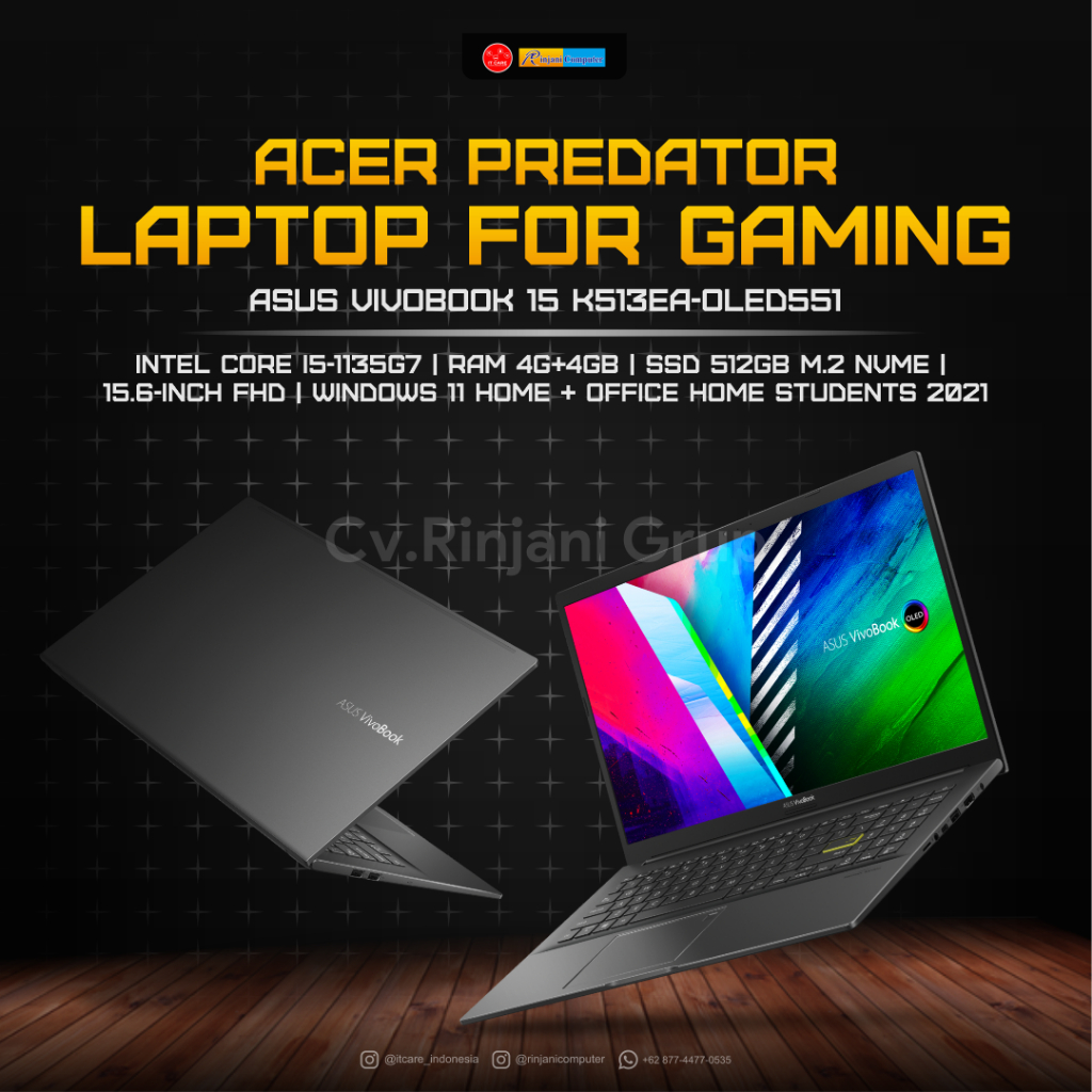Laptop Asus VivoBook 15 K513EA-OLED551 Intel Core i5-1135G7 RAM 4G+4GB SSD 512GB M.2 NVMe 15.6-inch 