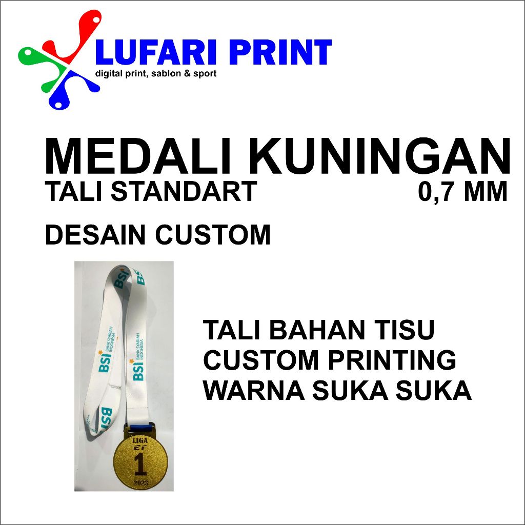 

Medali Kuningan Custom Termurah Tali Printing Bahan Tisu Desain suka suka