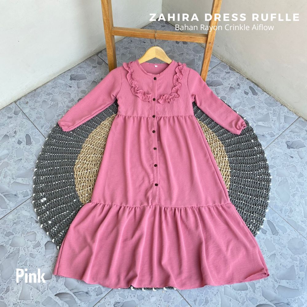 ZAHIRA DRESS RUFFLE//GAMIS CRINKLE//GAMIS ANAK PEREMPUAN POLOS TANGAN PANJANG