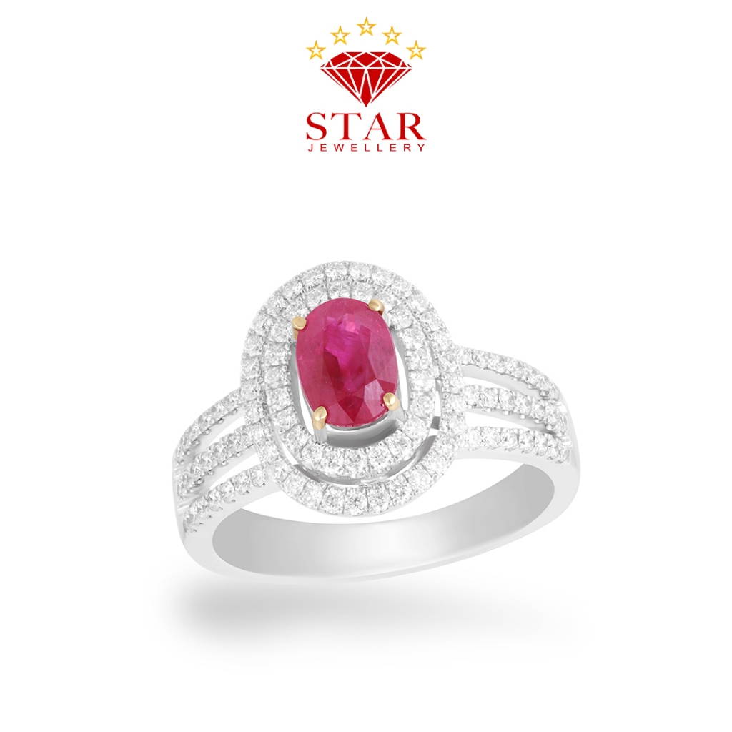 Cincin Berlian Wanita Batu Ruby Asli Star Jewellery LPLR362535
