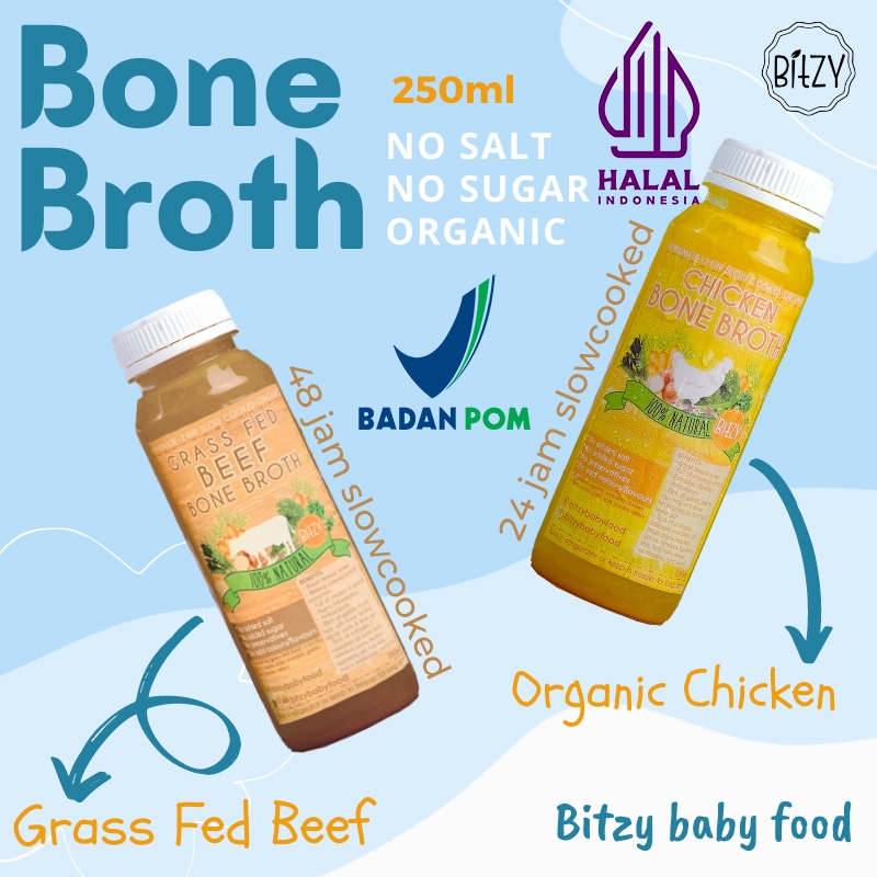 

Chicken/Beef bone broth organic BPOM HARGA SATUAN no garam kaldu tulang ayam organik mpasi makanan baby - covid 19 - isoman / Bitzy Baby Food