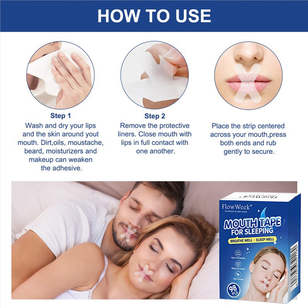 FlowWeek 98 pcs Anti Snoring Mouth Tape Stiker Mulut Tidur Penutup Mulut Anti Dengkur Ngorok Tidur Nyenyak Snore Stopper Sleep Aid