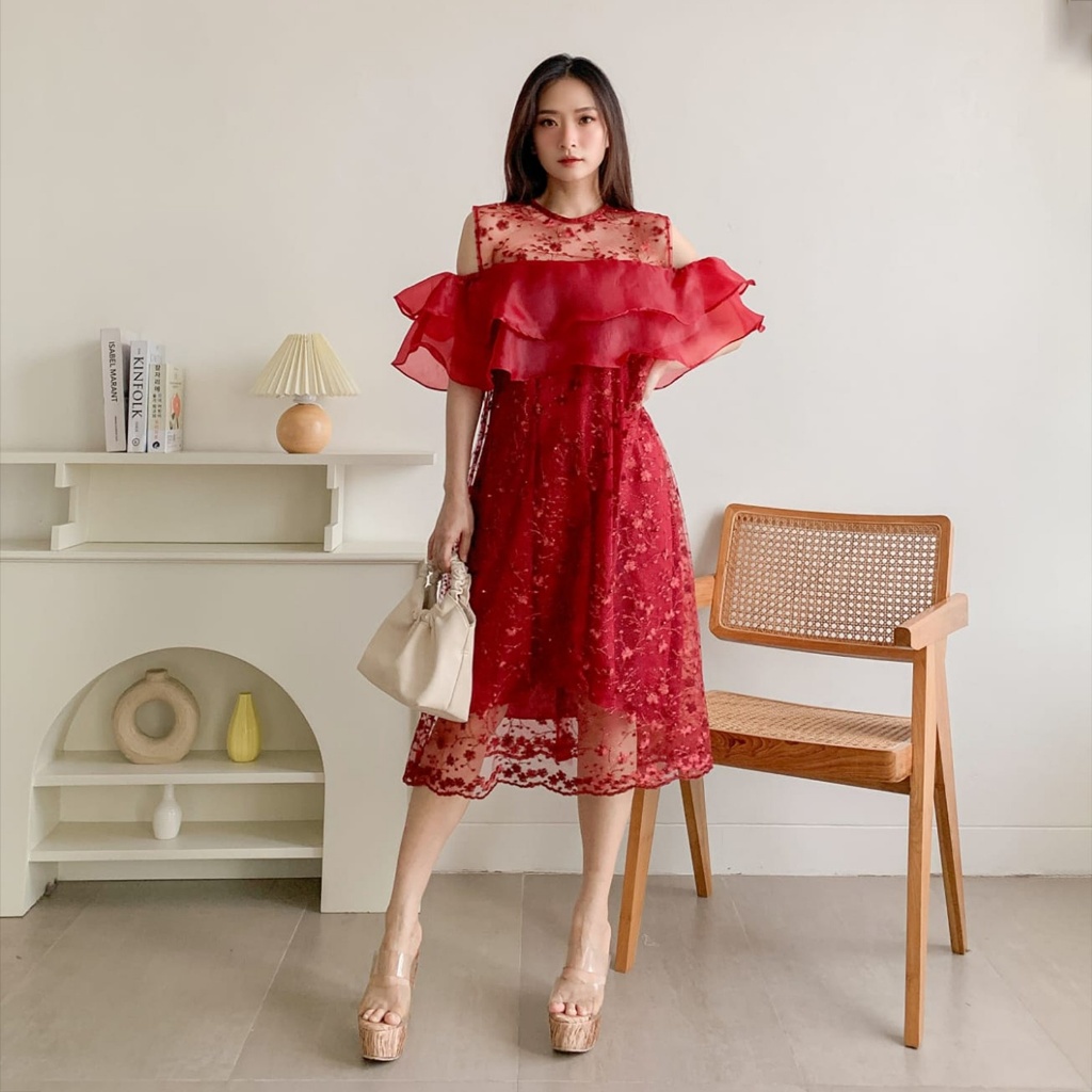 Arabella Dress Sabrina Brokat Pesta Gaun Kondangan Seragam Bridesmaid Cantik Bahan Tile Bordir Kombi
