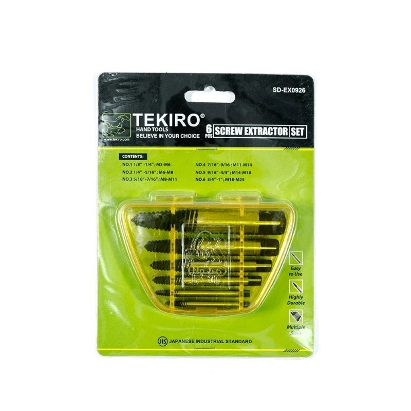 TEKIRO Tap Balik Set 6pc alat pembuka baut rusak/Baut rusak Screw Extractor