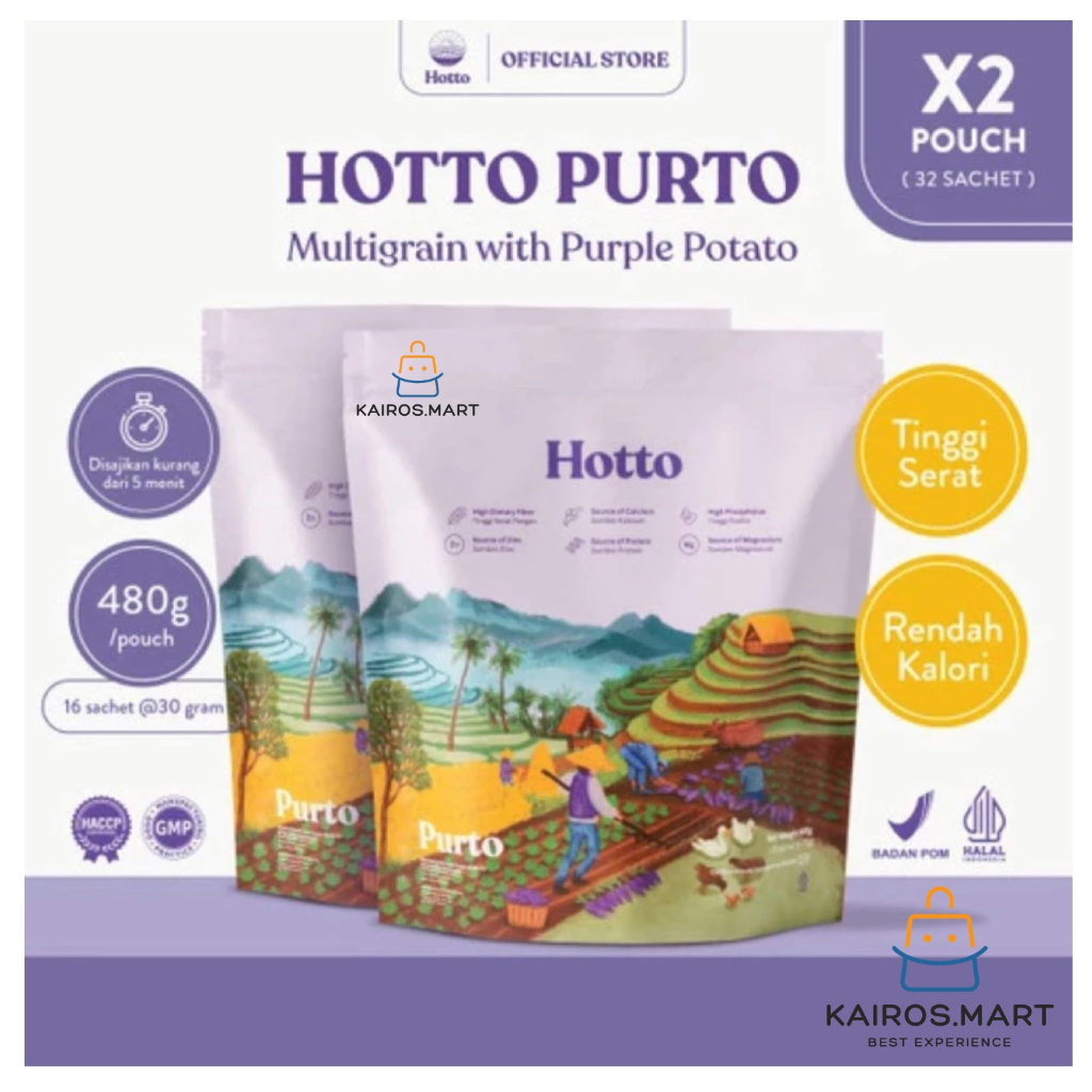

HOTTO PURTO Multigrain with Purple Potato Oat Ubi Ungu 2 Pouch 32 sachet BPOM Halal ORI