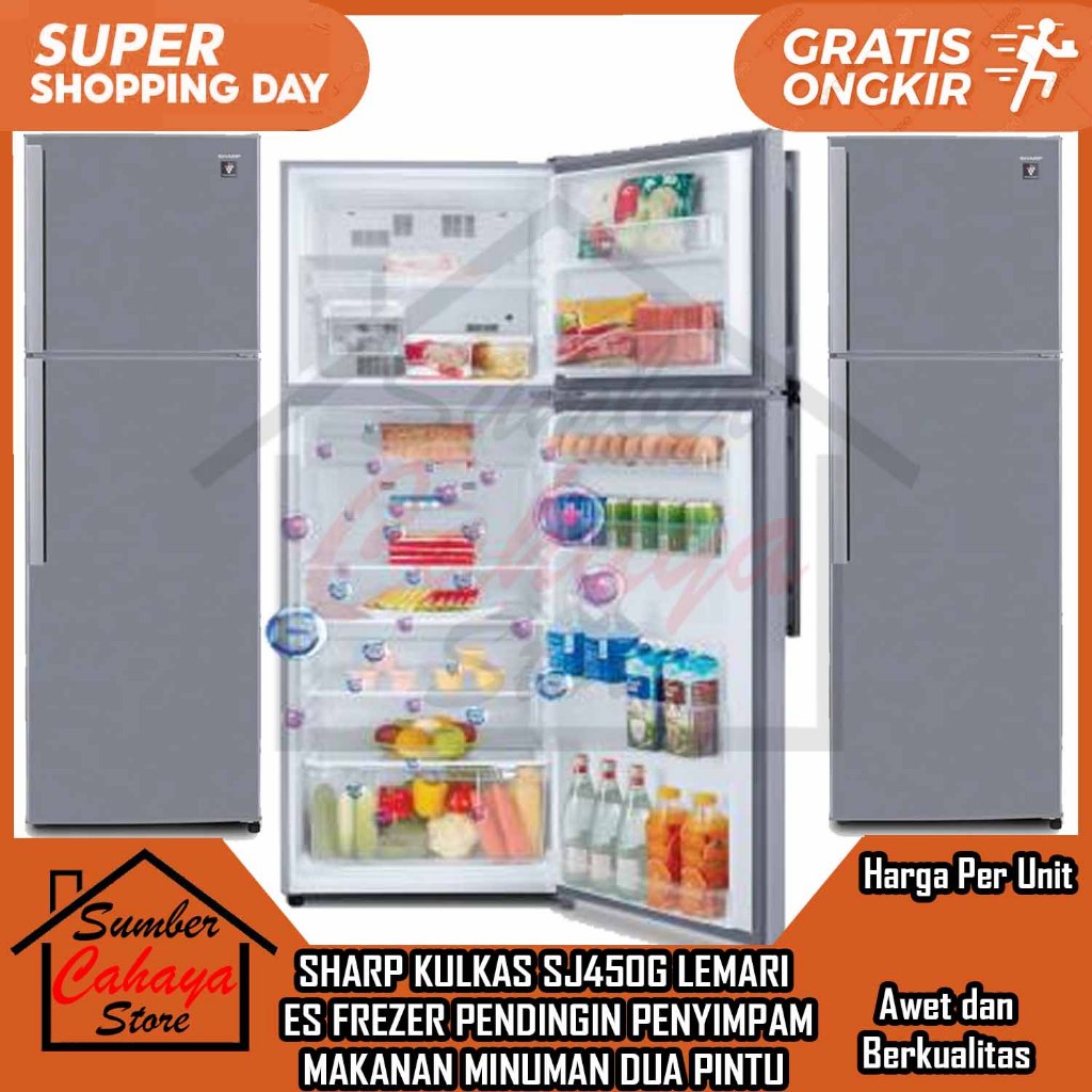 [Kargo] KULKAS SHARP 2 PINTU SJ 450G FREEZER LEMARI ES PENDINGIN PENYIMPAM MAKANAN MINUMAN BIG FREZE