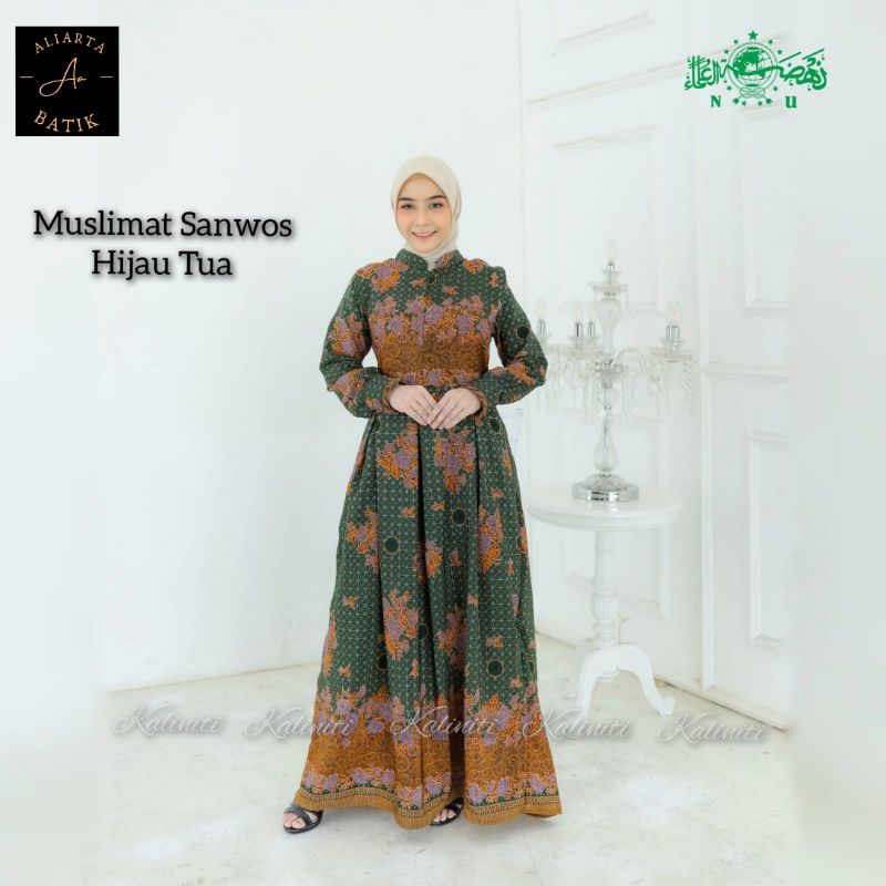 Gamis Muslimat NU Hijau Botol  Hijau Tua Seragam Muslimat JUMBO Terbaru Bahan Sanwos