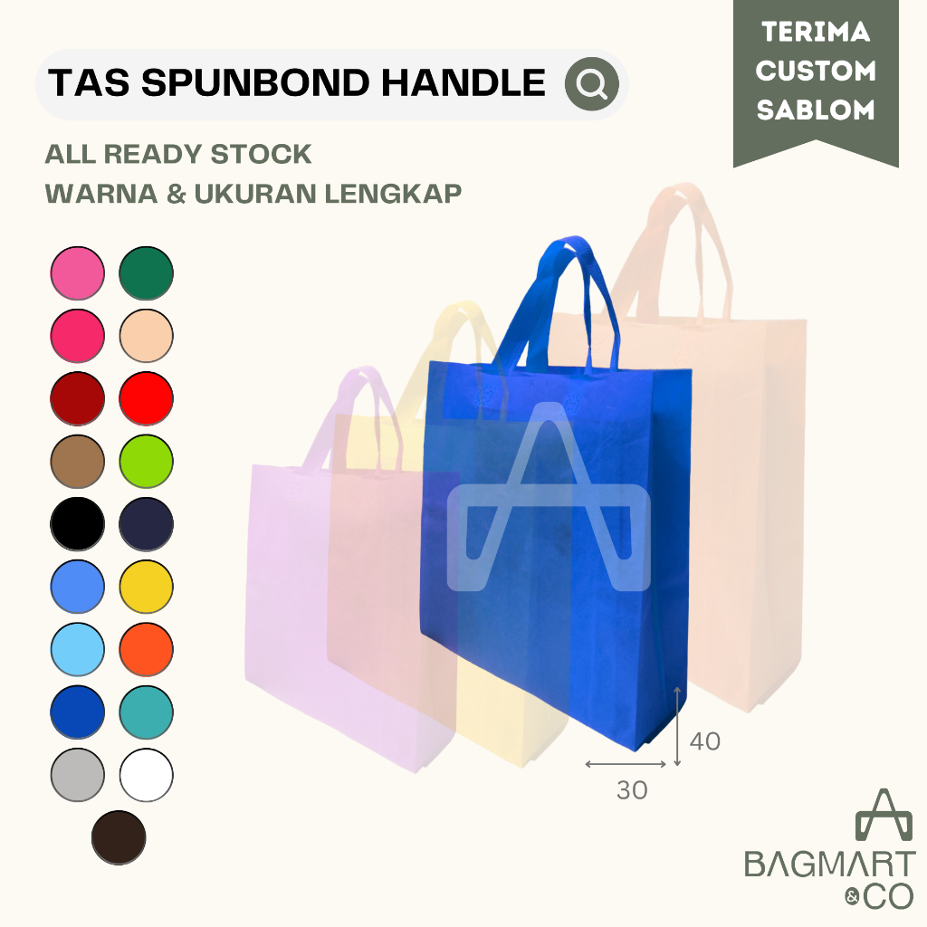 

Tas Spunbond Tali Jinjing Ukuran 30x40 Warna Lengkap dan Tebal Goodie Bag Hampers Souvenir Suvenir
