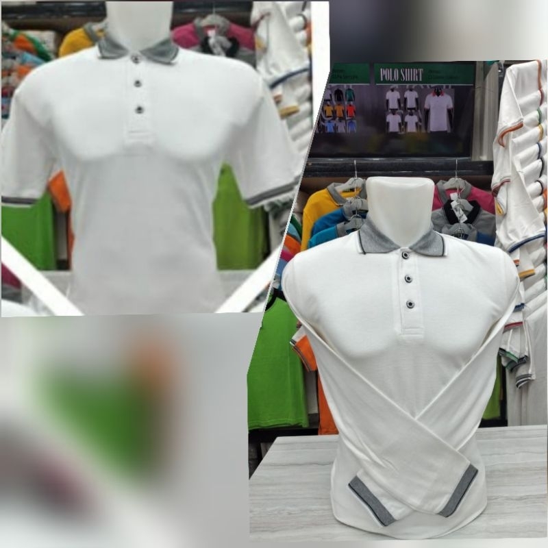 kaos kerah polo premium putih k.abu merk 607 pratama