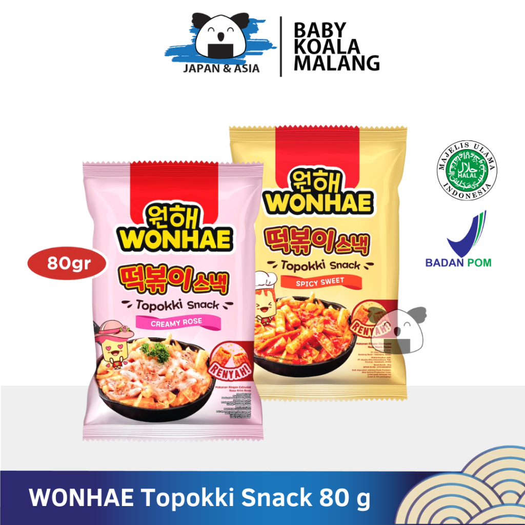 

WONHAE Topokki Snack 80 g Halal | Tteokbokki Snack Sweet Spicy / Creamy Rose