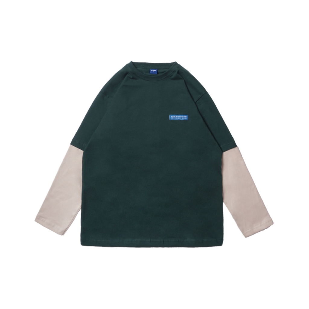Samee Long Sleeve Double Layer | Kaos Oversize double layer Lengan panjang - Green/Cream