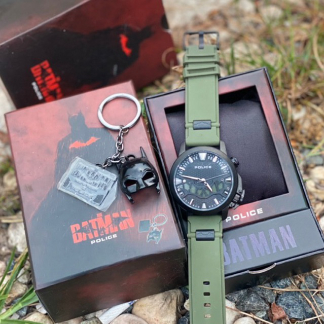 JAM TANGAN PRIA POLICE BATMAN SPECIAL DC COMIC KASUAL ANALOG RUBBER GLOW IN THE DARK WATER RESIST