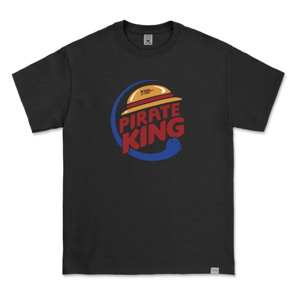 ZeroTwentyTwo T-shirt Pirate King Black | Kaos Parodi Plesetan Logo Anime OP Burger Pria