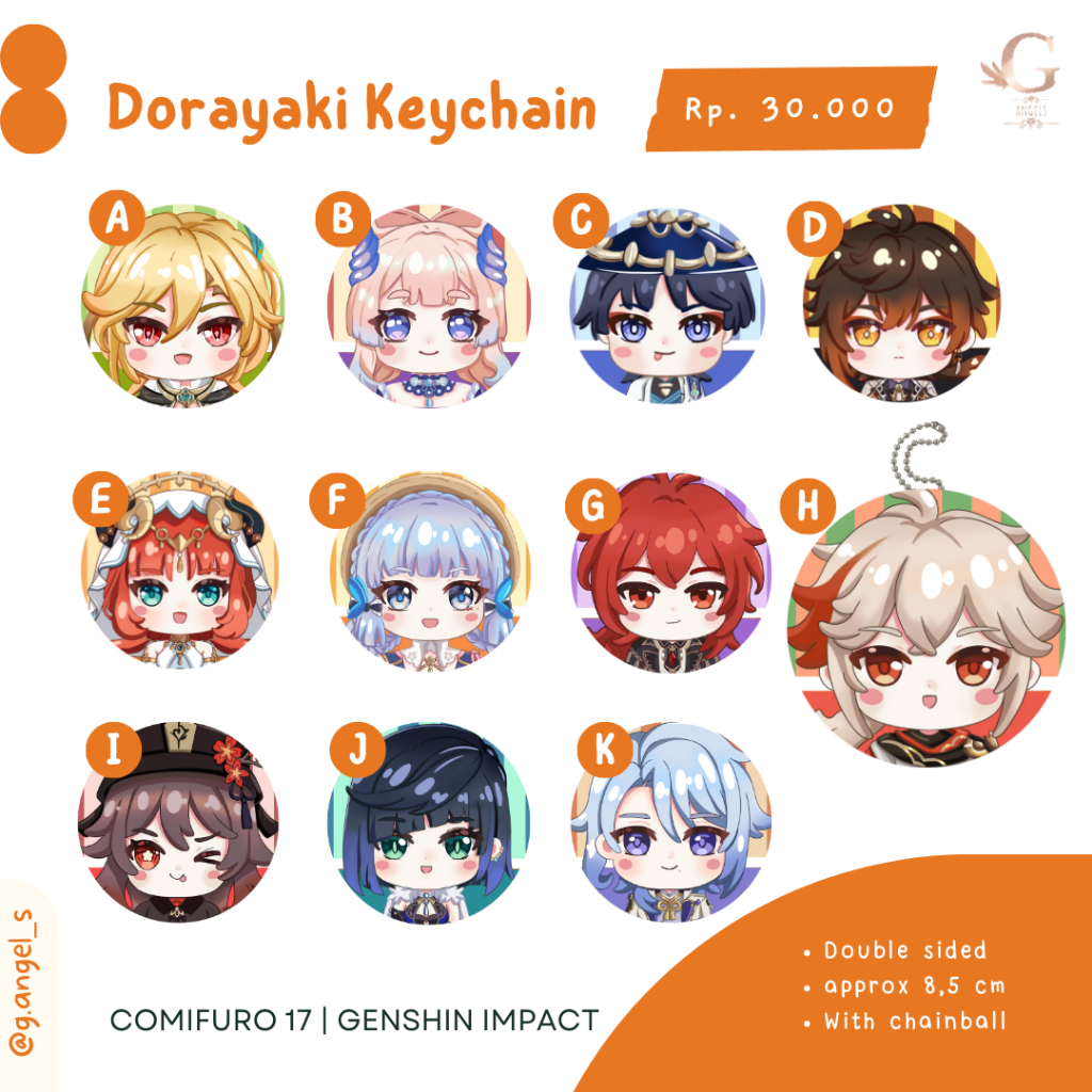 Genshin Impact Plushie Keychain / Dorayaki Keychain | Zhongli, Kazuha, Kaveh, Ayaka, Ayato, Diluc, Y