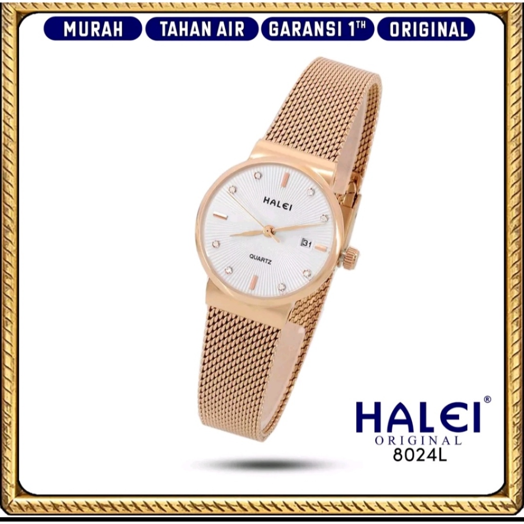 Jam Tangan Halei Wanita 8024L Original Rantai Pasir Stainless Steel Tahan Air Bisa Berenang