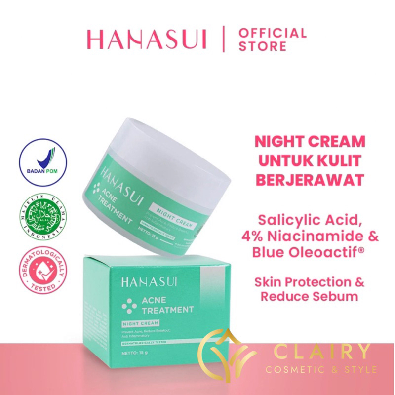 HANASUI ACNE TREATMENT DAY CREAM/ NIGHT CREAM 15 g (cream hanasui siang malam acne)( cream khusus je