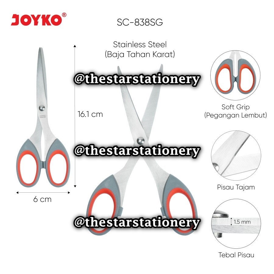 

(1 Biji) GROSIR Gunting Joyko SC-838SG Soft Grip / Gunting Scissors Joyko Soft Grip SC 838 SG