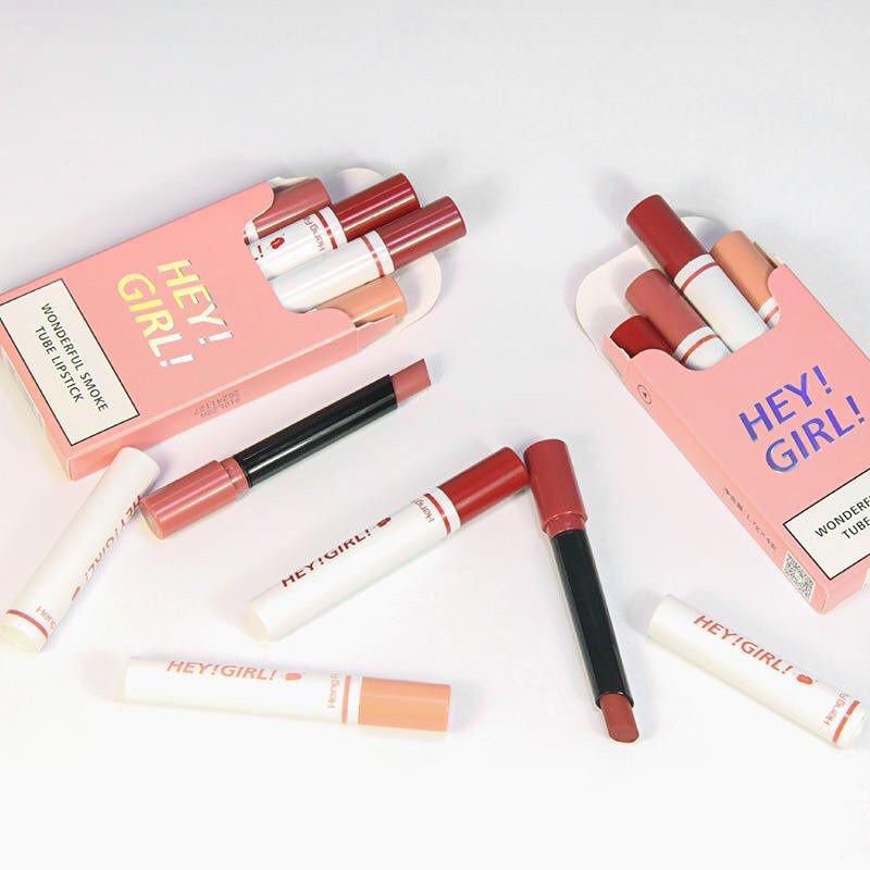 [ 1 PACK DAPAT 4 PCS WARNA ] Medan Lipstik Murah / Lipstik NUde / Lipstik Peach HENGFANG 4 In 1 HENG
