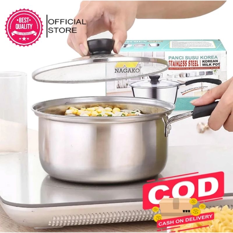 Panci Susu Stainless Steel Nagako + Tutup Kaca Panci Susu Panci Stainless Panci Susu Stainless Tebal