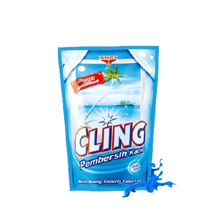 CLING Pembersih Kaca Biru 425ML CLING PEMBERSIH KACA 425 ml REFILL POUCH OCEAN FRESH APPLE LAVENDER 