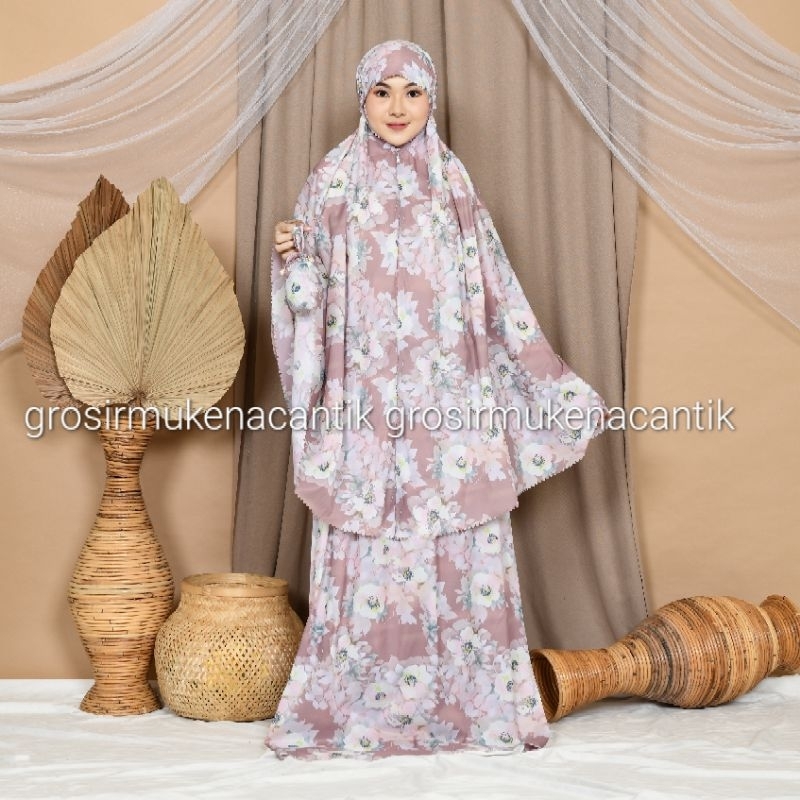 mukena traveling parasut korea premium 2in1 motif bunga terbaru