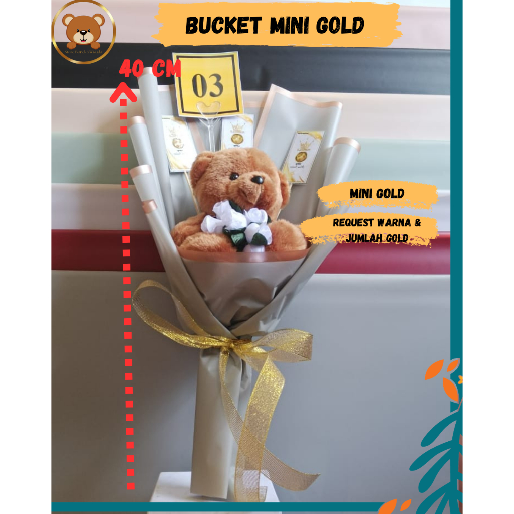 Bucket Boneka Hadiah Wisuda Custom Logam Mulia Minigold Emas Antam 24 Karat