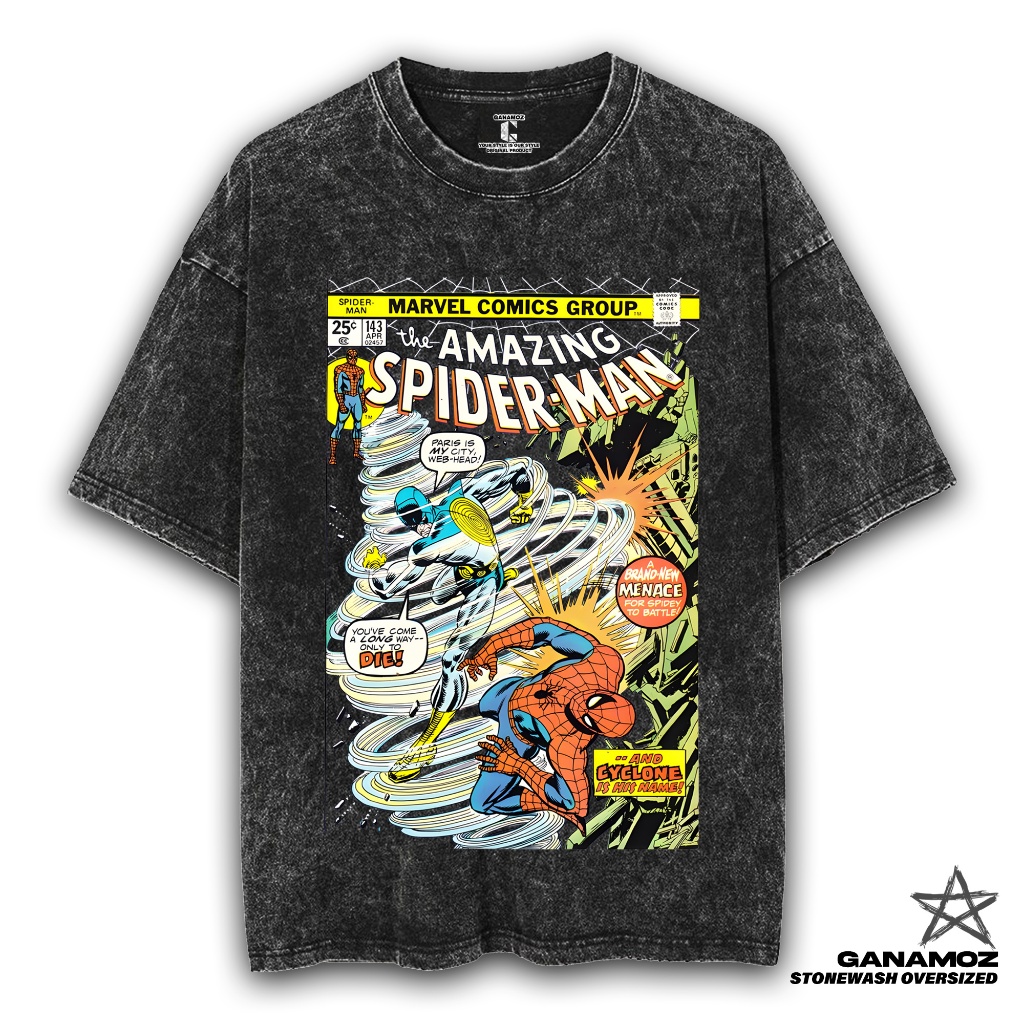 GANAMOZ Kaos Kartun Spiderman CYCLONE STRIKES Stone Wash Oversize T-shirt | Kaos Oversize Wanita | K