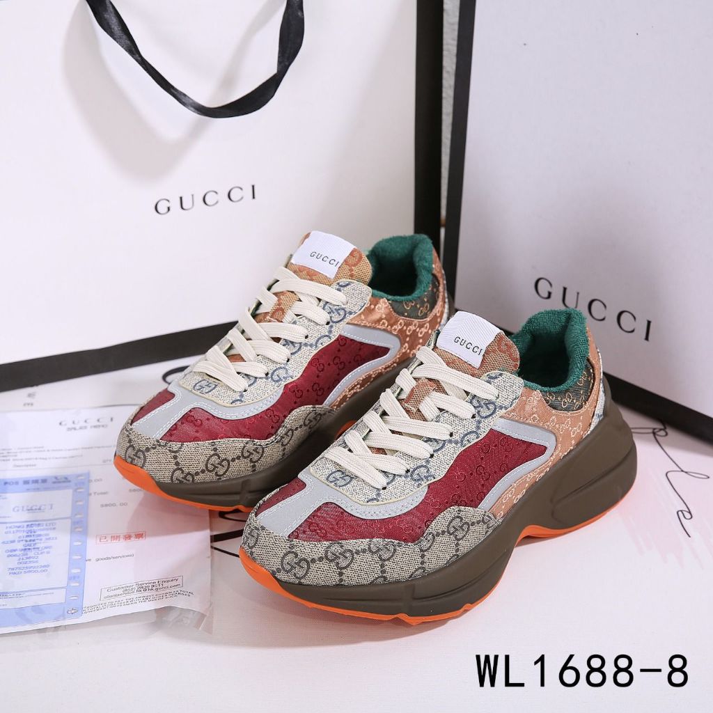 Sepatu GUCCI RHYTON MAROON WL1688-8  QAZ 50  impor batam reseller murah wedges sport cantik sneakers