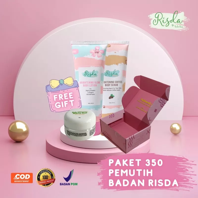Skincare BPOM Pemutih Badan Rsd Risda Skin Glow Paket 350 Free Gift