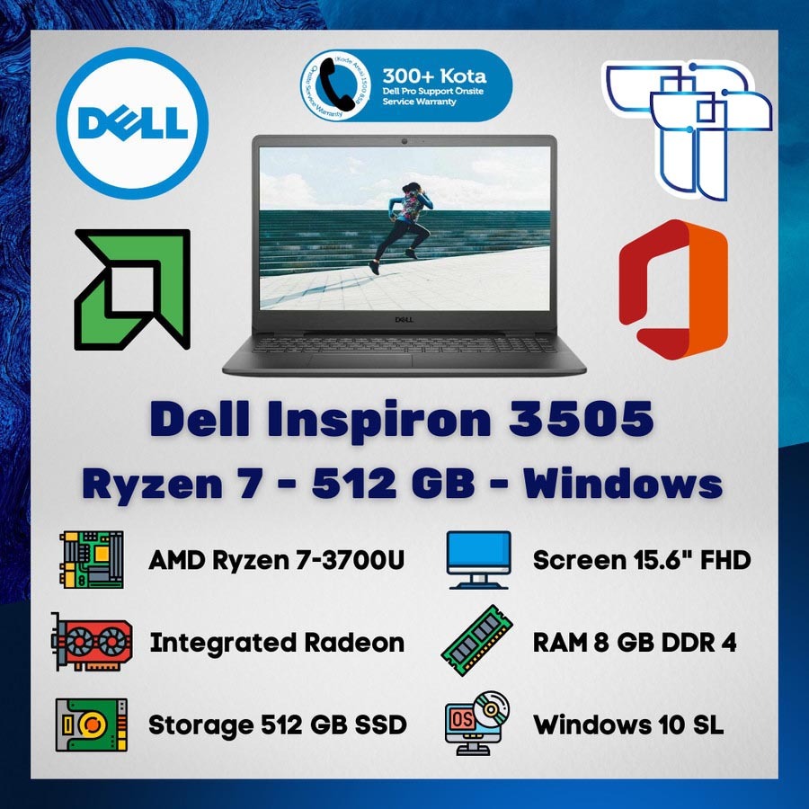Laptop Dell Notebook Inspiron 3505 - Ryzen 7 - 512 GB SSD - WIN