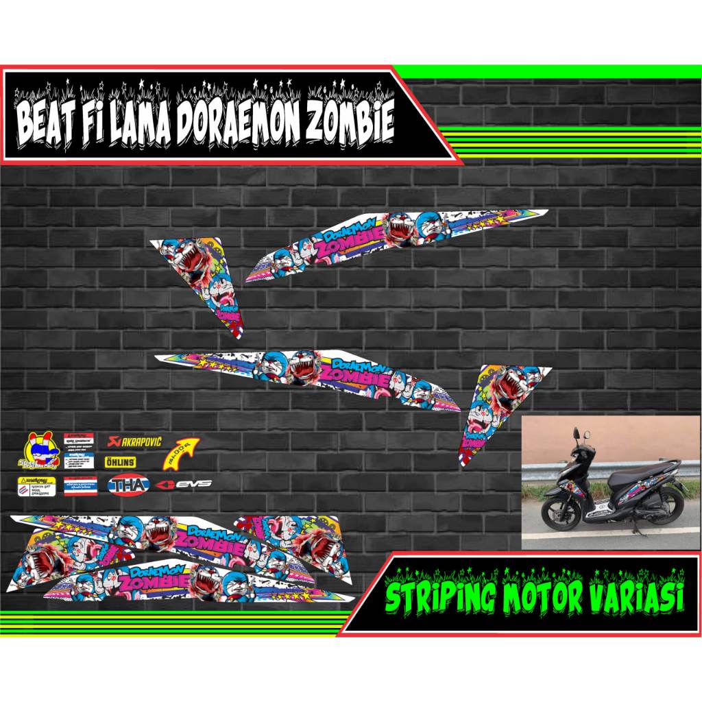 striping stiker motor honda beat fi lama doraemon zombie