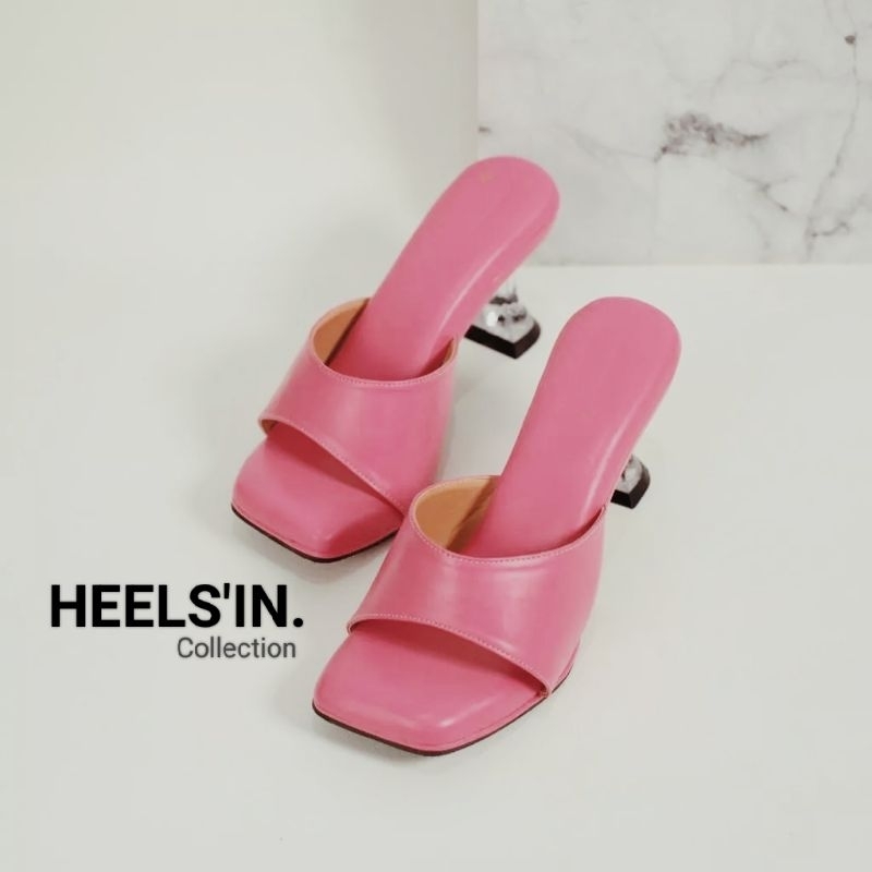 Sandal Wanita Heels hak kerucut lancip kokop double bensol 7 cm empuk sandal Barbie New fashion wani