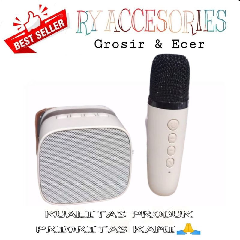 RY - Speaker Karaoke Bluetooth K1 + Microphone Mni Full Set Wireless Bass / Speaker Mini Bluetooth K