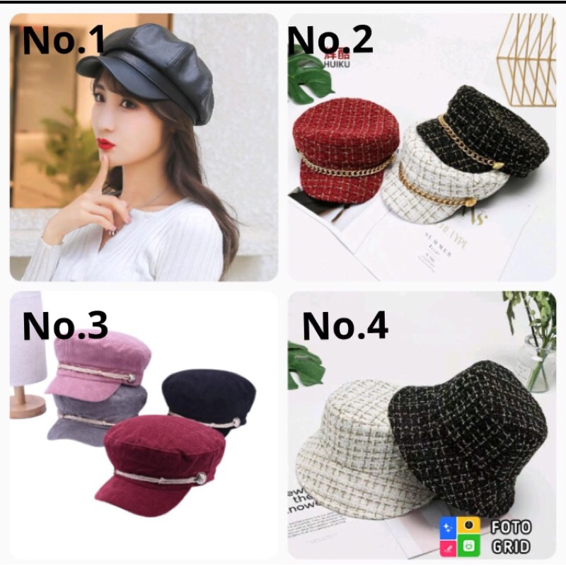 Topi Wanita Korea Hijab Fashion Selebgram Kekinian Aestethic Polos Bahan Kulit