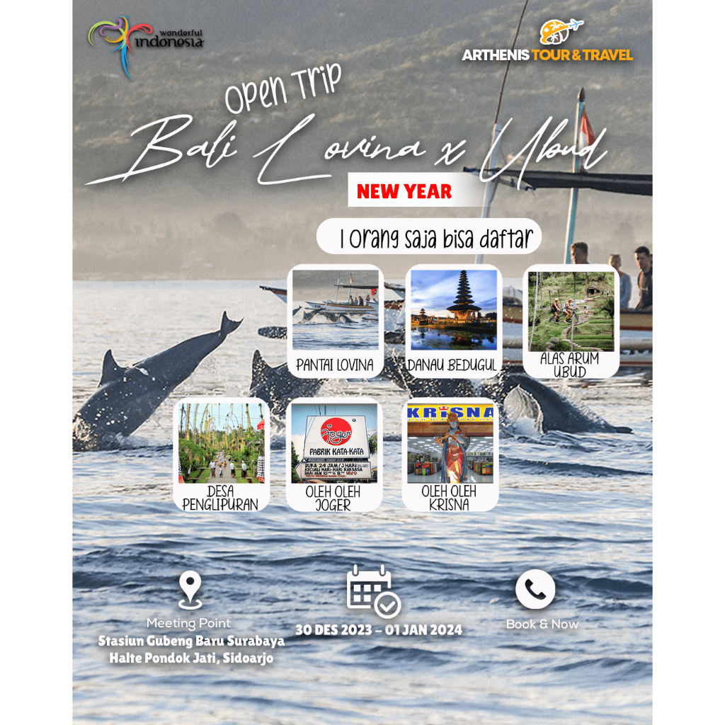 OPEN TRIP BALI LOVINA UBUD START SURABAYA 30 DESEMBER - 01 JANUARI 2024